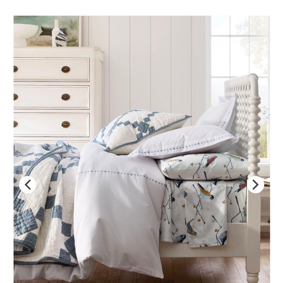 Garnet Hill Blue Bird Organic Cotton Percale King Size Sheet Set - Picture 5 of 7